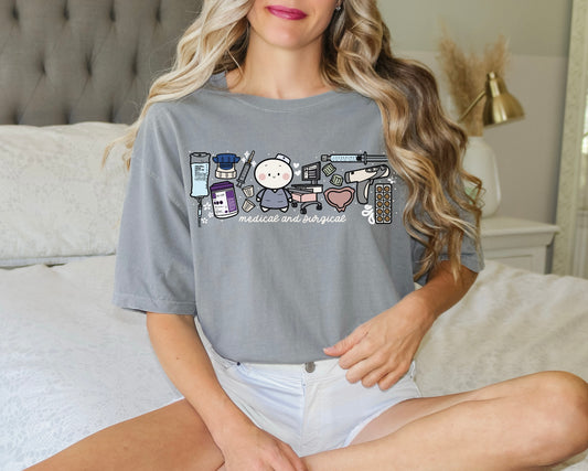 Medical and Surgical Unit - Cute, Funny Doodle Nurse Shirt - Crew Neck Short Sleeve Shirt