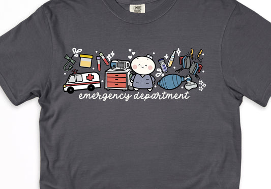 Emergency Department - Cute, Funny Doodle Nurse Shirt - Crew Neck Short Sleeve Shirt