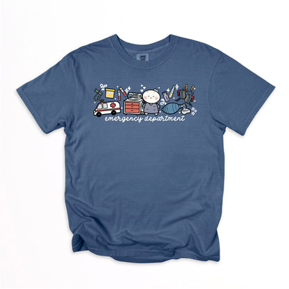 Emergency Department - Cute, Funny Doodle Nurse Shirt - Crew Neck Short Sleeve Shirt