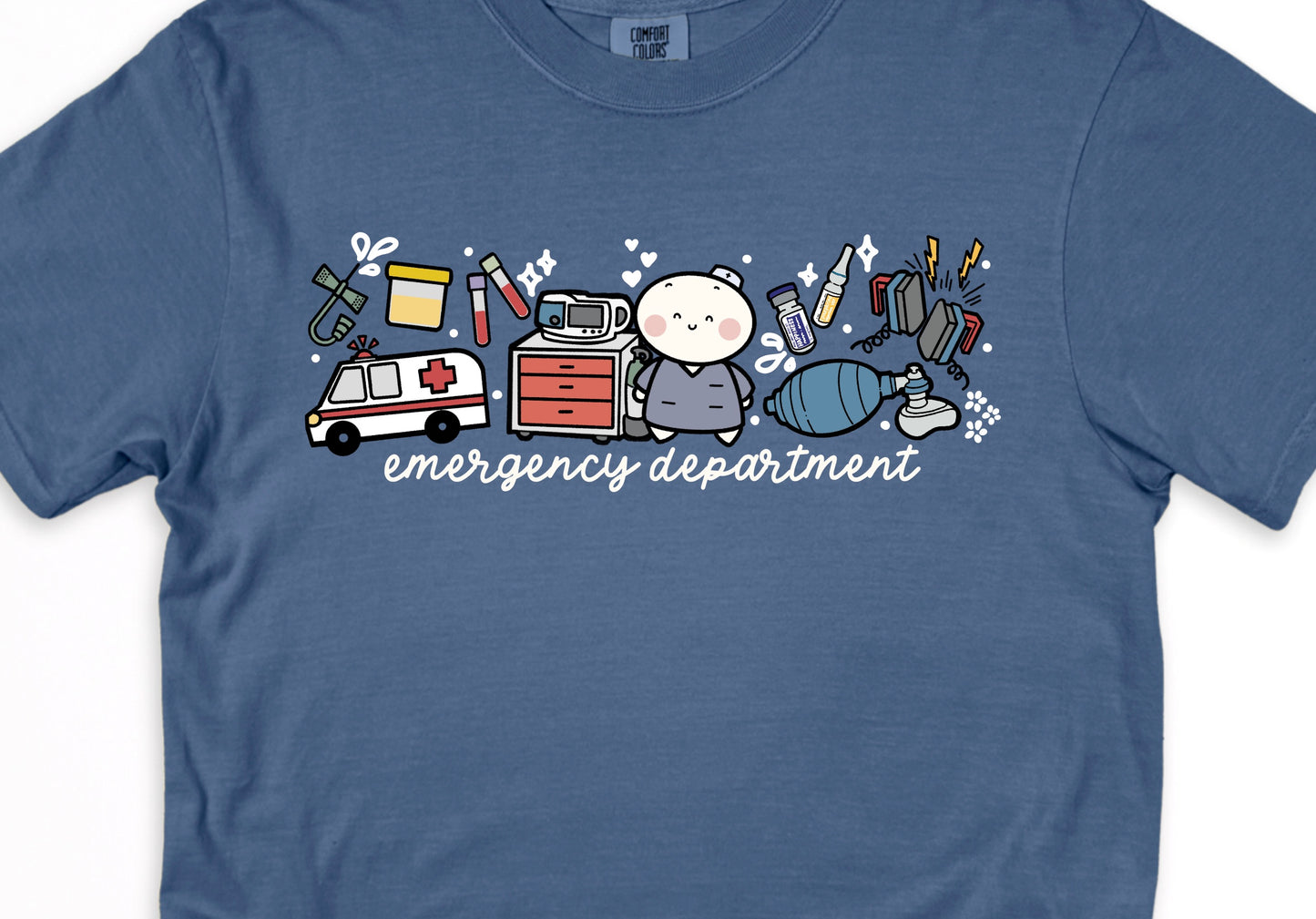 Emergency Department - Cute, Funny Doodle Nurse Shirt - Crew Neck Short Sleeve Shirt