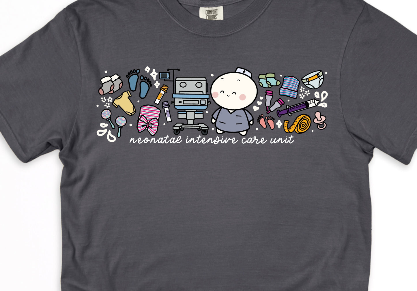 Neonatal Intensive Care Unit (NICU) - Cute, Funny Doodle Nurse Shirt - Crew Neck Short Sleeve Shirt