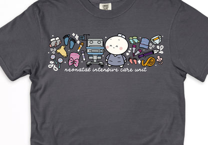 Neonatal Intensive Care Unit (NICU) - Cute, Funny Doodle Nurse Shirt - Crew Neck Short Sleeve Shirt