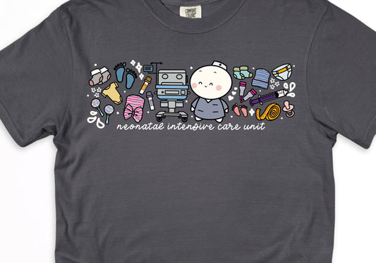 Neonatal Intensive Care Unit (NICU) - Cute, Funny Doodle Nurse Shirt - Crew Neck Short Sleeve Shirt
