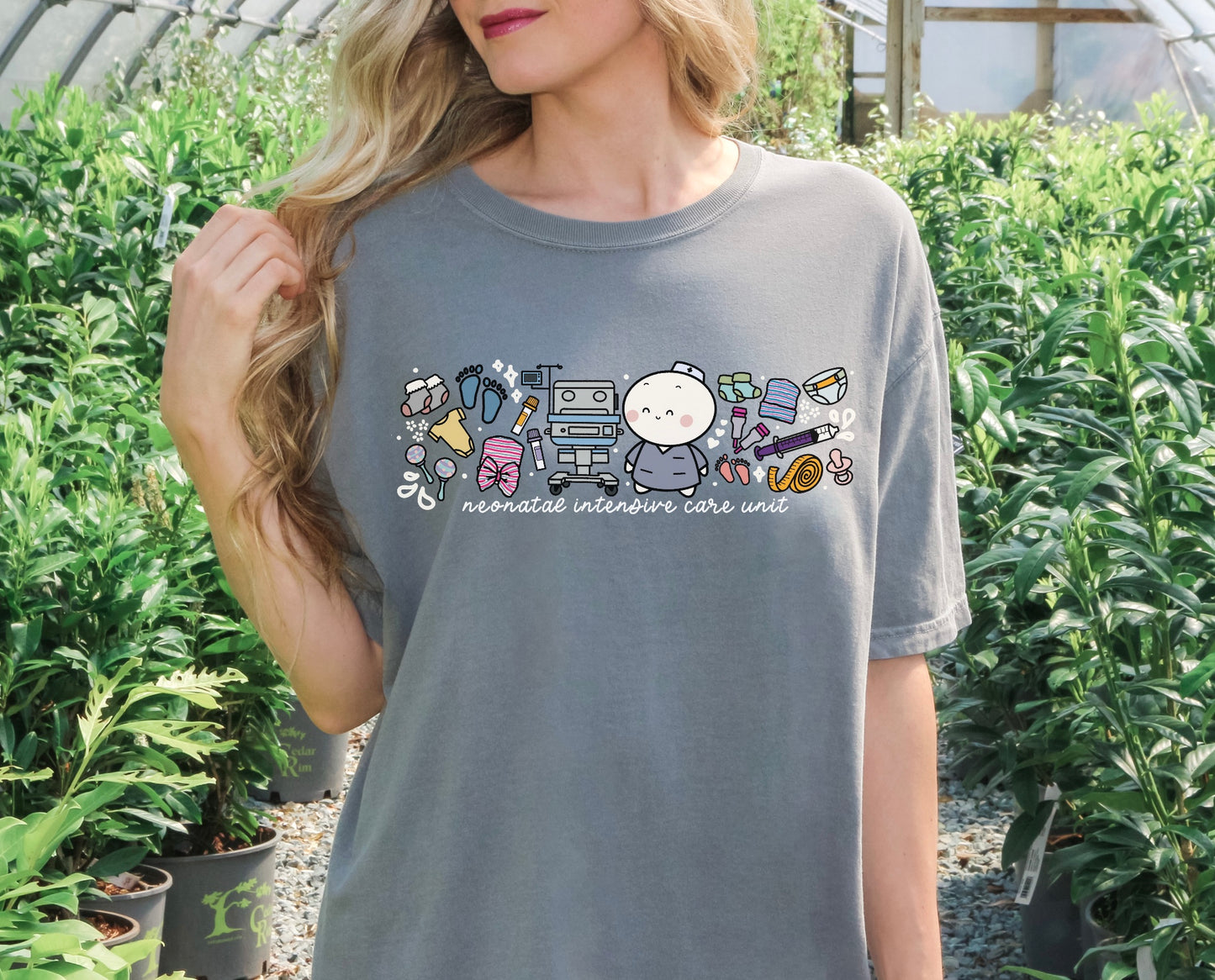 Neonatal Intensive Care Unit (NICU) - Cute, Funny Doodle Nurse Shirt - Crew Neck Short Sleeve Shirt