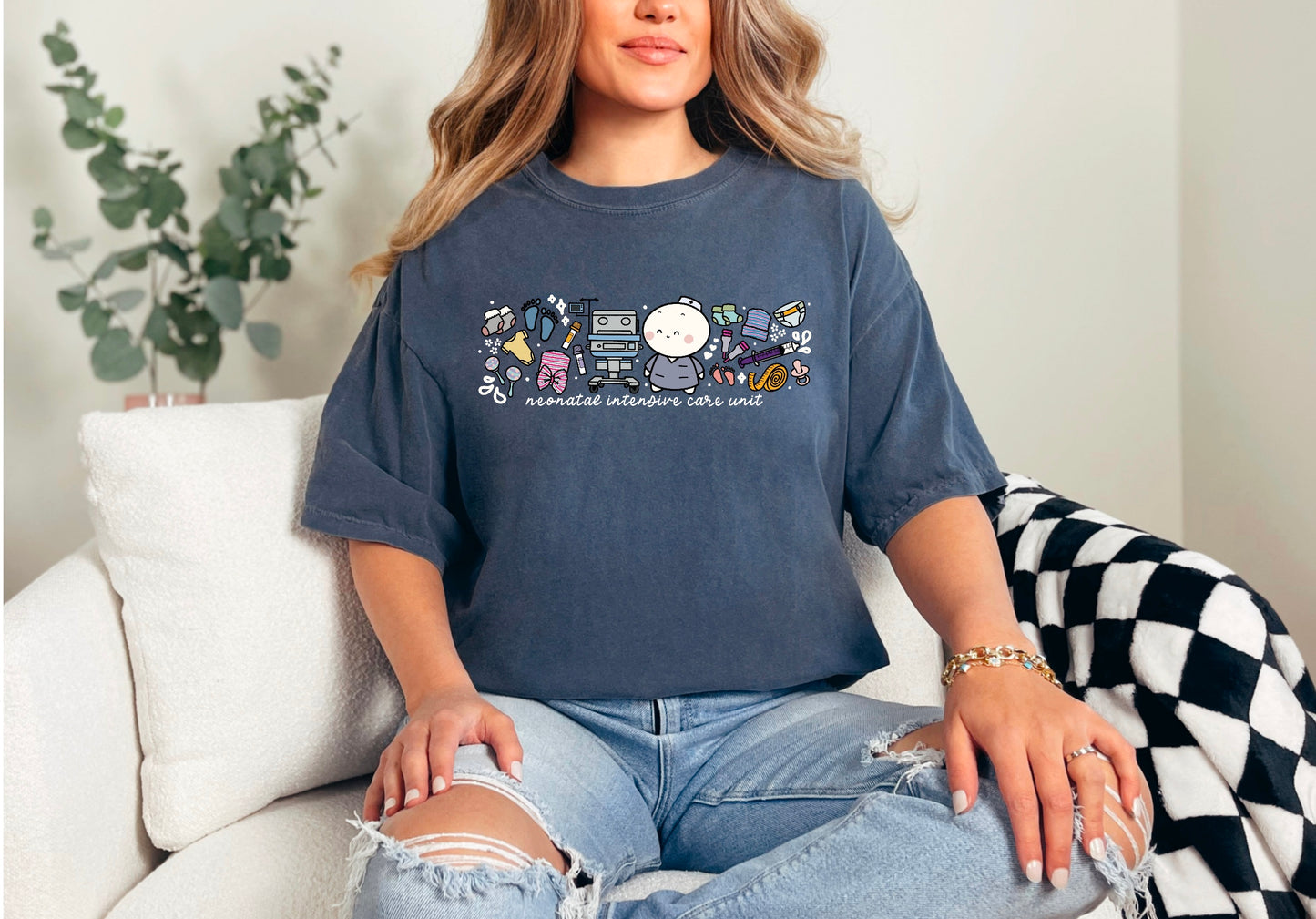 Neonatal Intensive Care Unit (NICU) - Cute, Funny Doodle Nurse Shirt - Crew Neck Short Sleeve Shirt