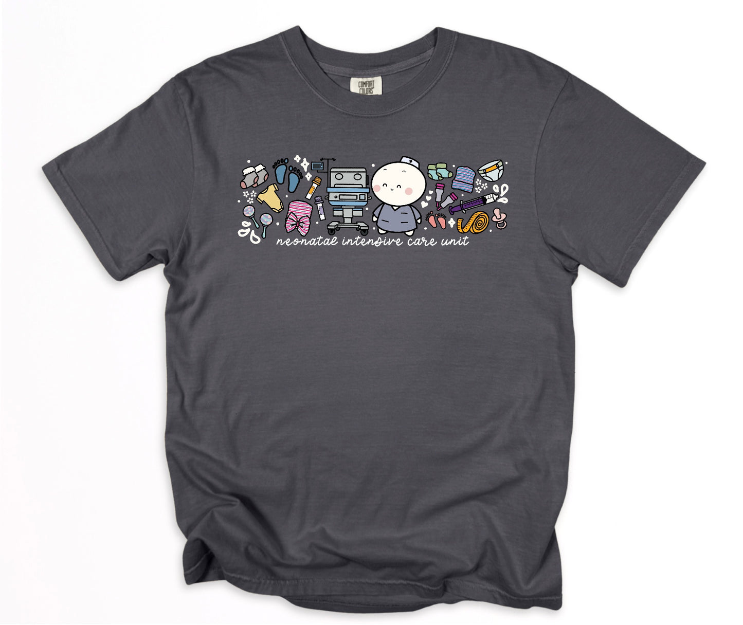 Neonatal Intensive Care Unit (NICU) - Cute, Funny Doodle Nurse Shirt - Crew Neck Short Sleeve Shirt