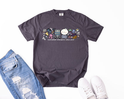 Neonatal Intensive Care Unit (NICU) - Cute, Funny Doodle Nurse Shirt - Crew Neck Short Sleeve Shirt