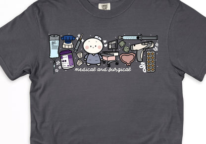 Medical and Surgical Unit - Cute, Funny Doodle Nurse Shirt - Crew Neck Short Sleeve Shirt