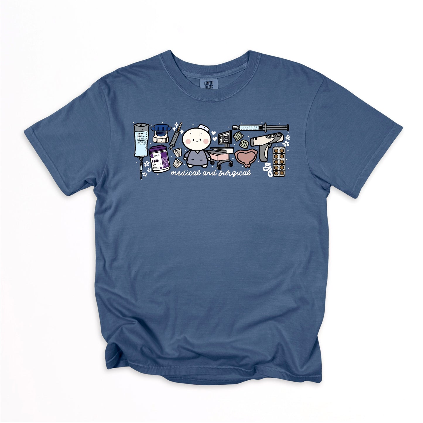 Medical and Surgical Unit - Cute, Funny Doodle Nurse Shirt - Crew Neck Short Sleeve Shirt