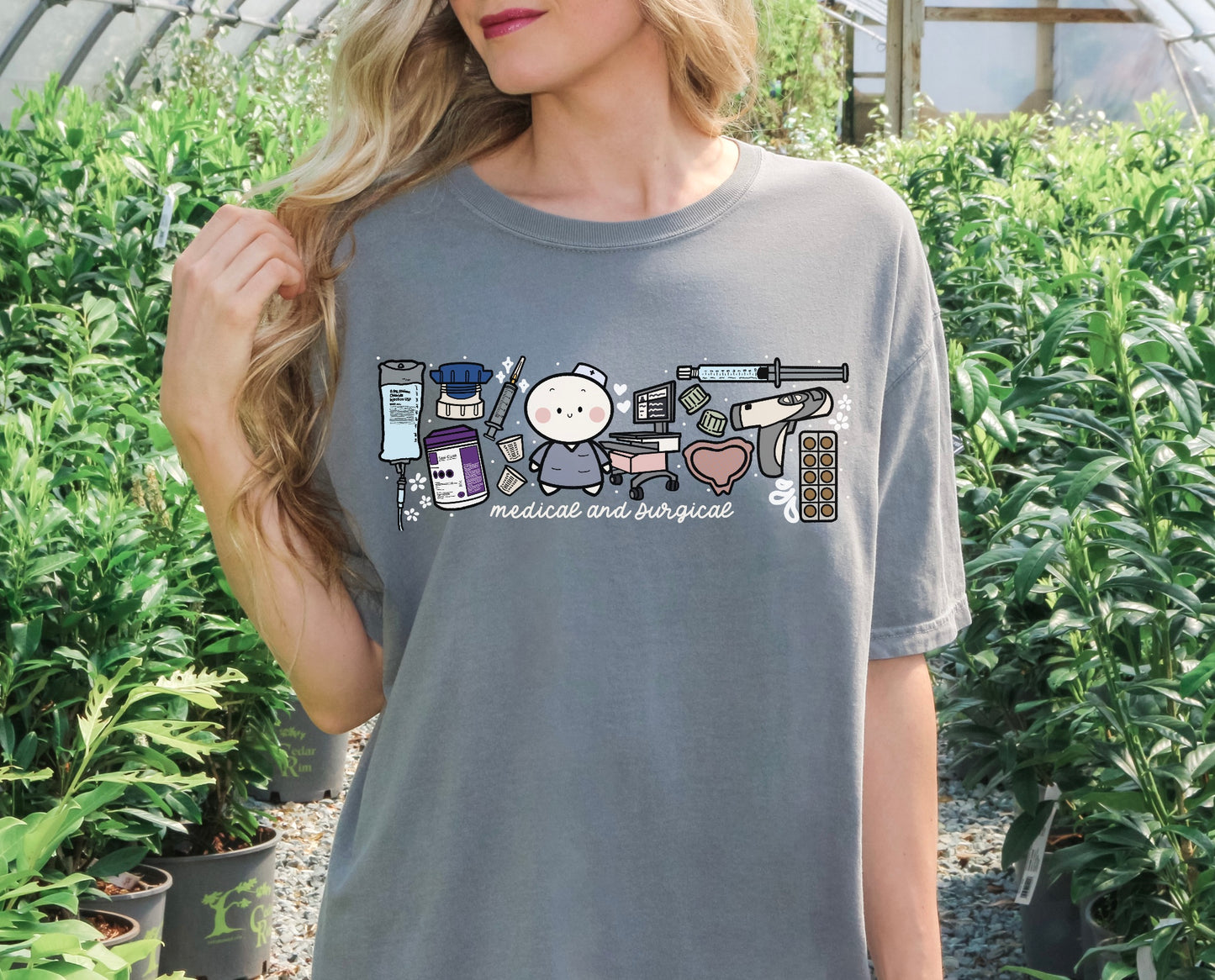 Medical and Surgical Unit - Cute, Funny Doodle Nurse Shirt - Crew Neck Short Sleeve Shirt