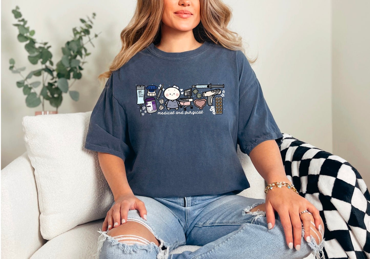 Medical and Surgical Unit - Cute, Funny Doodle Nurse Shirt - Crew Neck Short Sleeve Shirt