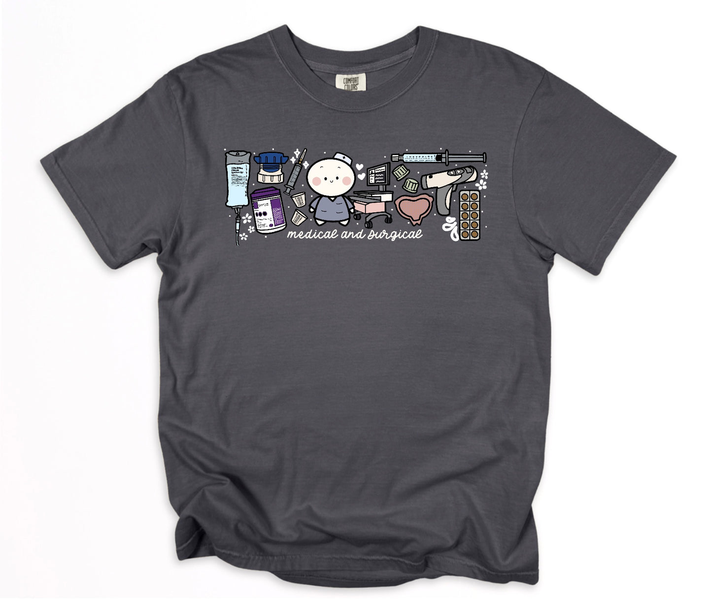 Medical and Surgical Unit - Cute, Funny Doodle Nurse Shirt - Crew Neck Short Sleeve Shirt