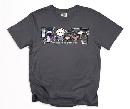 Medical and Surgical Unit - Cute, Funny Doodle Nurse Shirt - Crew Neck Short Sleeve Shirt