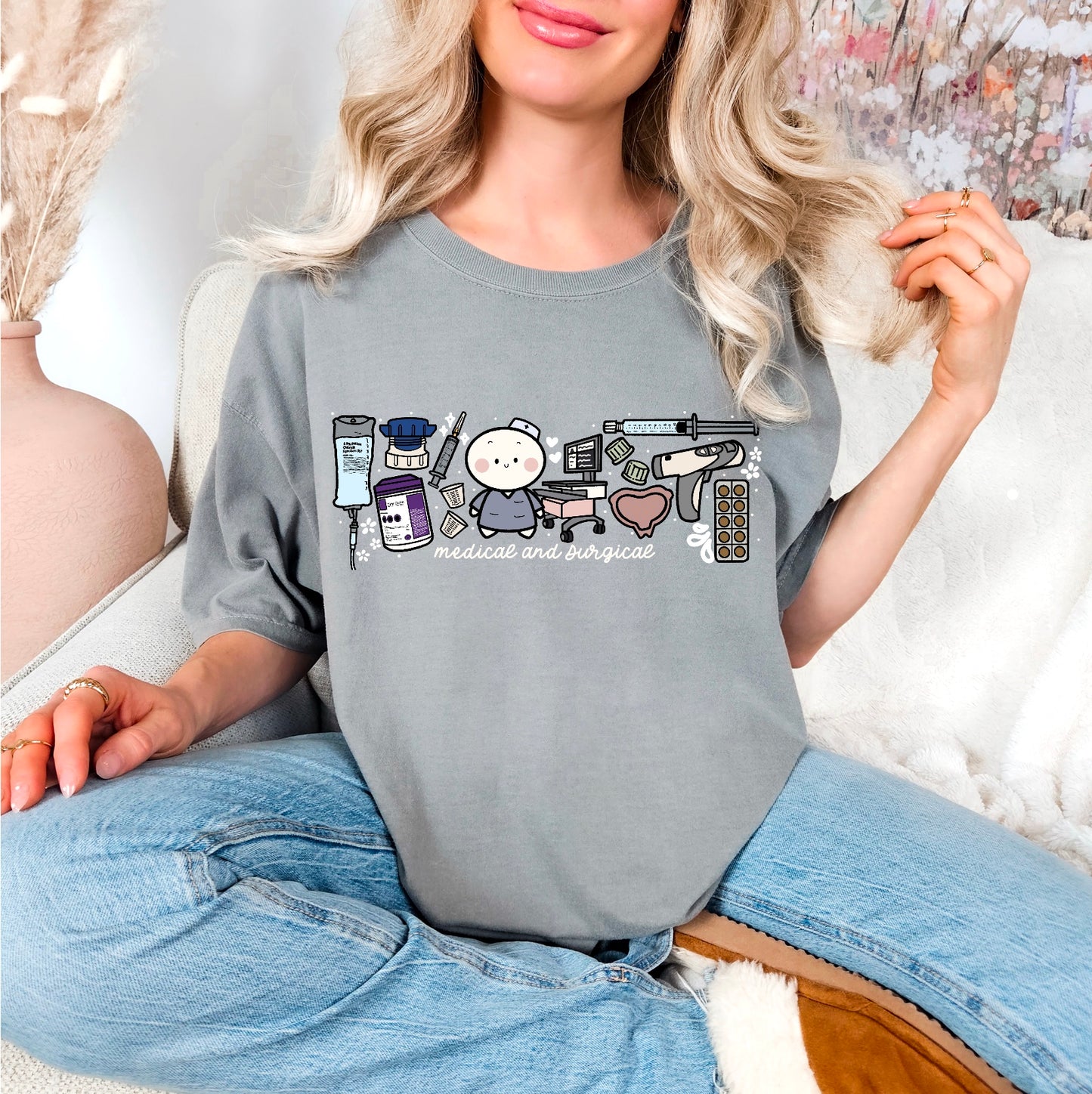 Medical and Surgical Unit - Cute, Funny Doodle Nurse Shirt - Crew Neck Short Sleeve Shirt