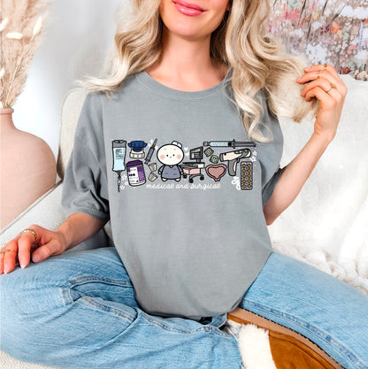 Medical and Surgical Unit - Cute, Funny Doodle Nurse Shirt - Crew Neck Short Sleeve Shirt