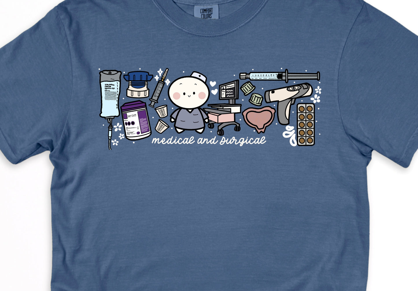 Medical and Surgical Unit - Cute, Funny Doodle Nurse Shirt - Crew Neck Short Sleeve Shirt