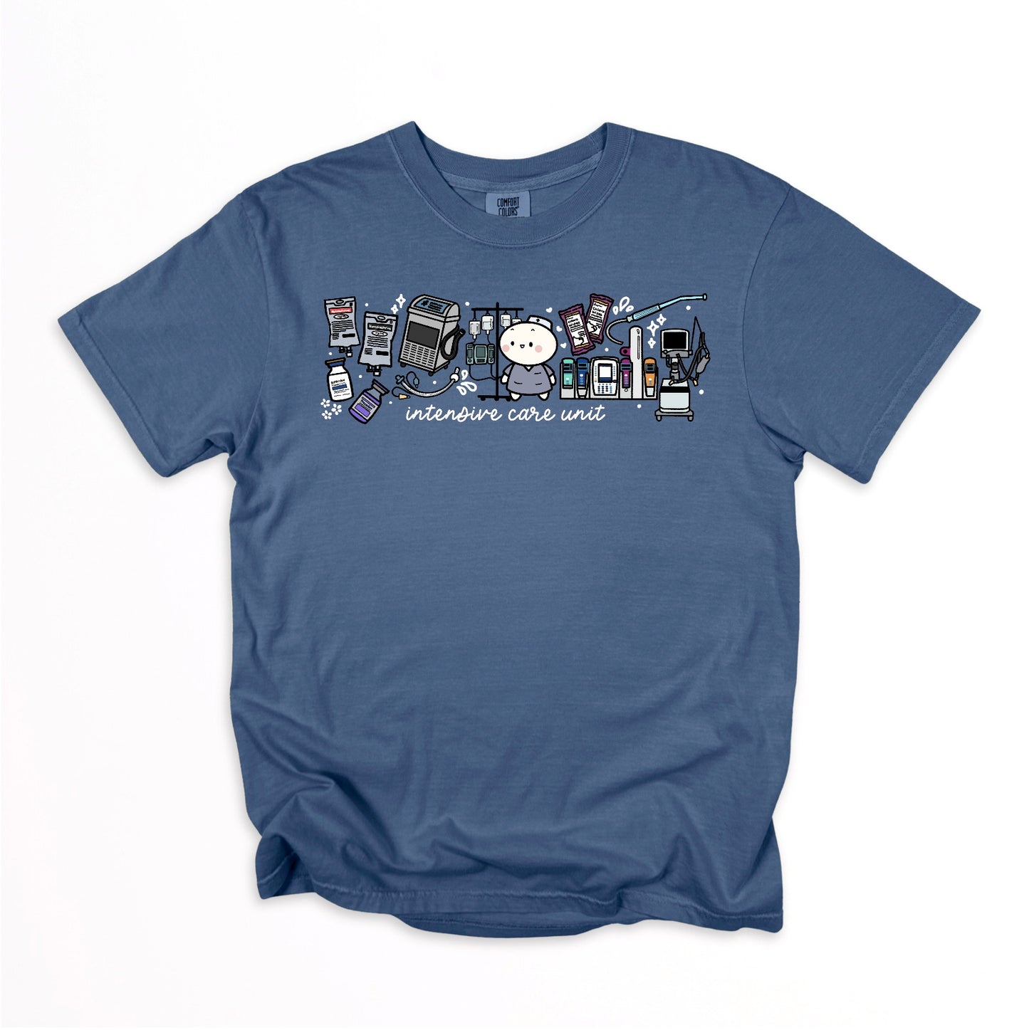 Intensive Care Unit Department (ICU) - Cute, Funny Doodle Nurse Shirt - Crew Neck Short Sleeve Shirt