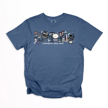 Intensive Care Unit Department (ICU) - Cute, Funny Doodle Nurse Shirt - Crew Neck Short Sleeve Shirt