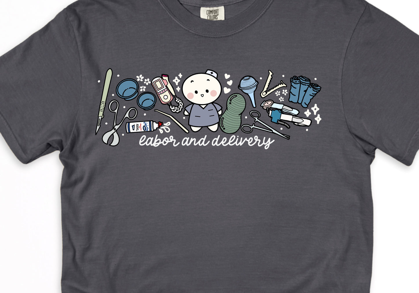 Labor and Delivery Department - Cute, Funny Doodle Nurse Shirt - Crew Neck Short Sleeve Shirt