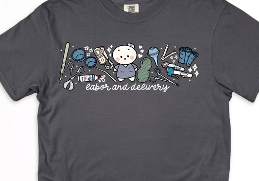 Labor and Delivery Department - Cute, Funny Doodle Nurse Shirt - Crew Neck Short Sleeve Shirt