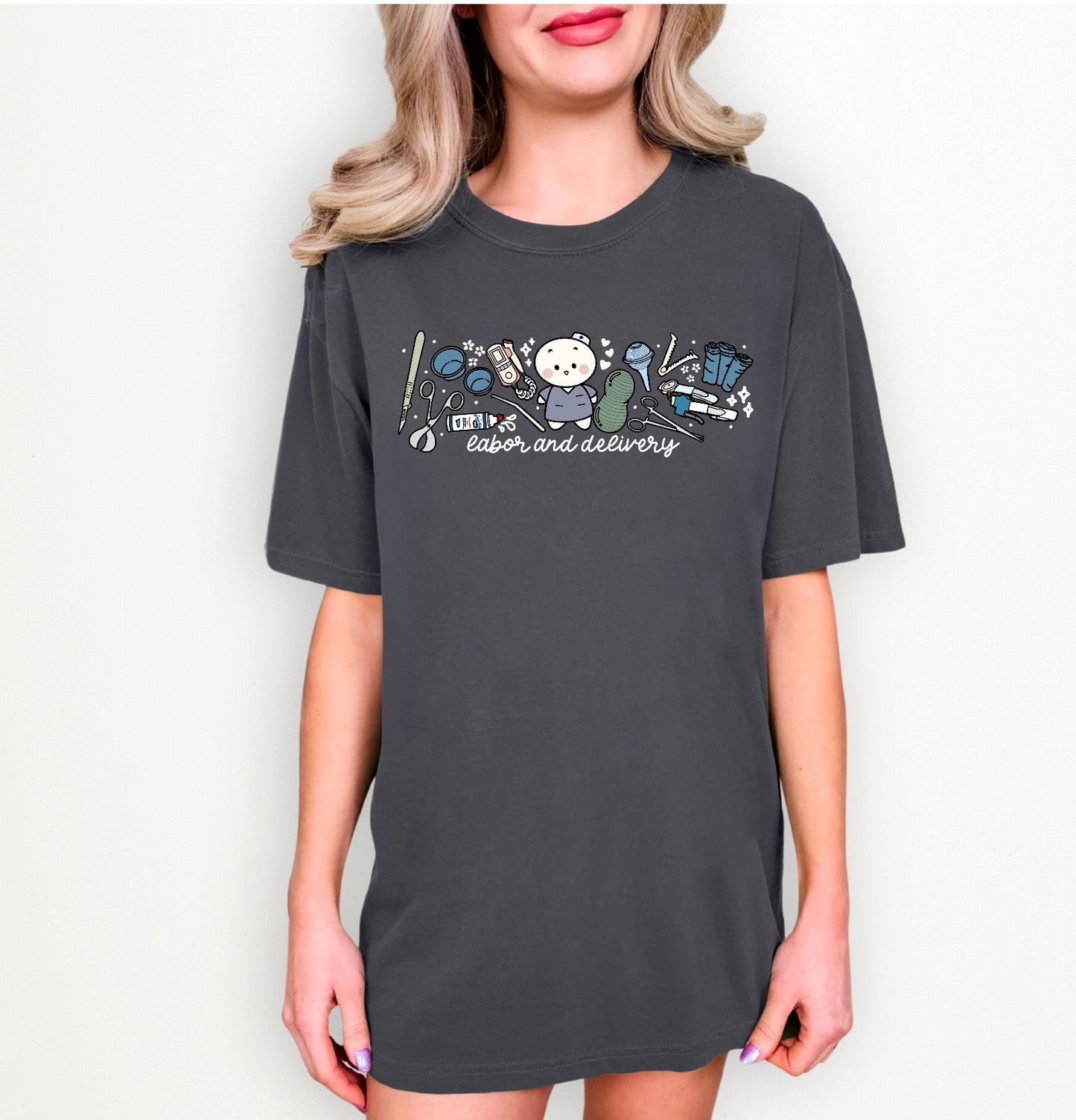 Labor and Delivery Department - Cute, Funny Doodle Nurse Shirt - Crew Neck Short Sleeve Shirt