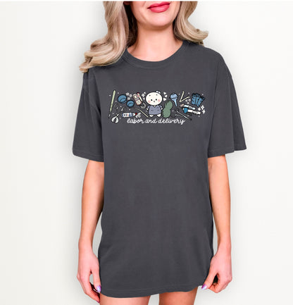 Labor and Delivery Department - Cute, Funny Doodle Nurse Shirt - Crew Neck Short Sleeve Shirt