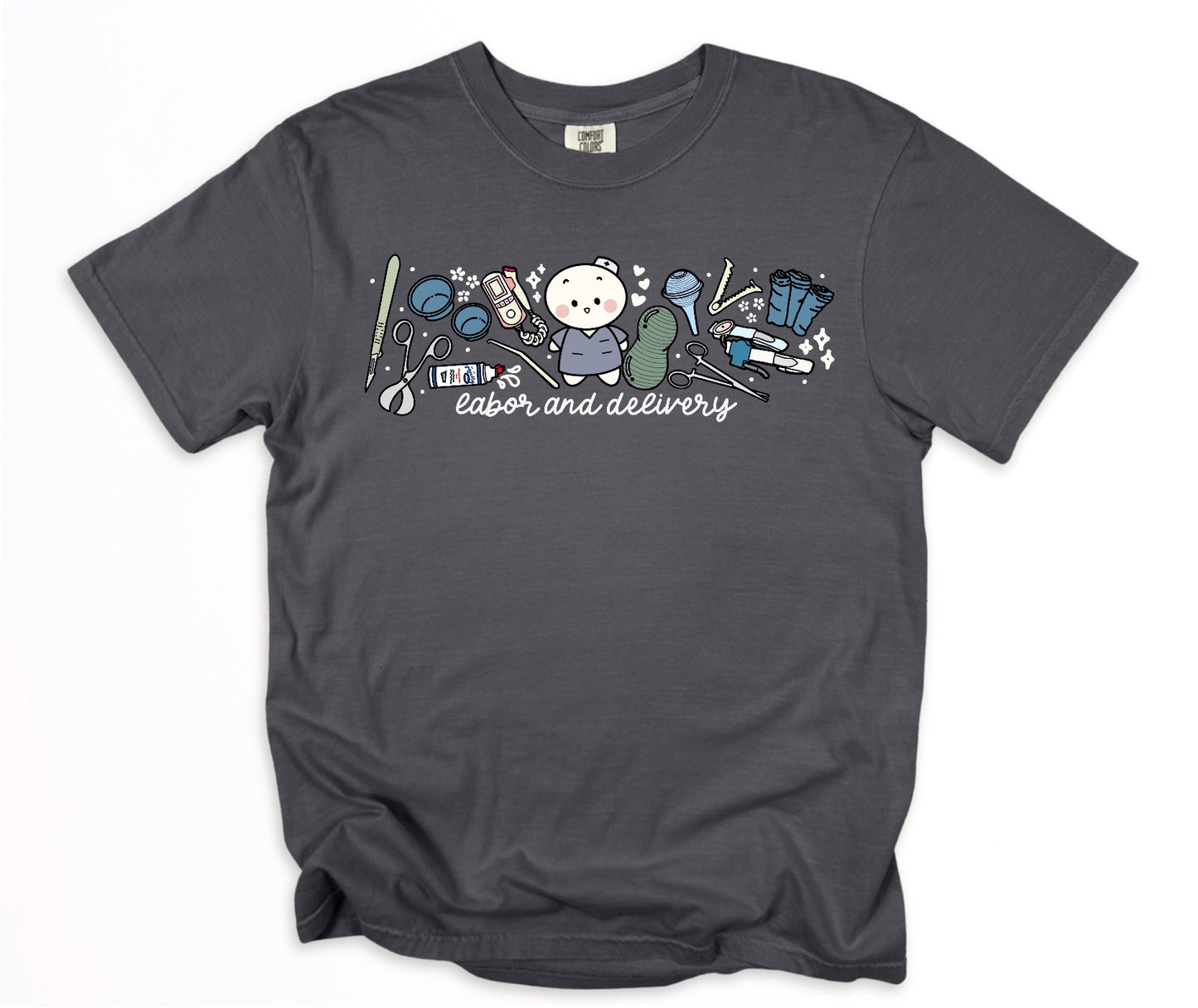 Labor and Delivery Department - Cute, Funny Doodle Nurse Shirt - Crew Neck Short Sleeve Shirt