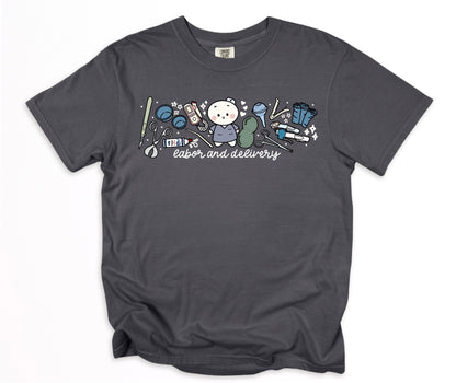 Labor and Delivery Department - Cute, Funny Doodle Nurse Shirt - Crew Neck Short Sleeve Shirt