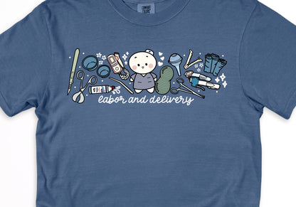 Labor and Delivery Department - Cute, Funny Doodle Nurse Shirt - Crew Neck Short Sleeve Shirt