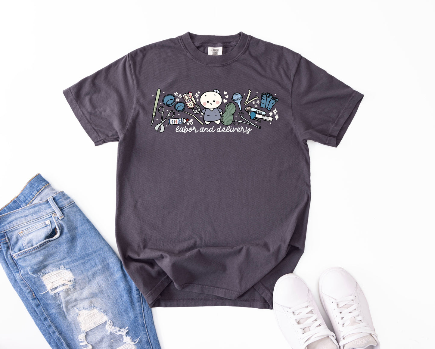 Labor and Delivery Department - Cute, Funny Doodle Nurse Shirt - Crew Neck Short Sleeve Shirt