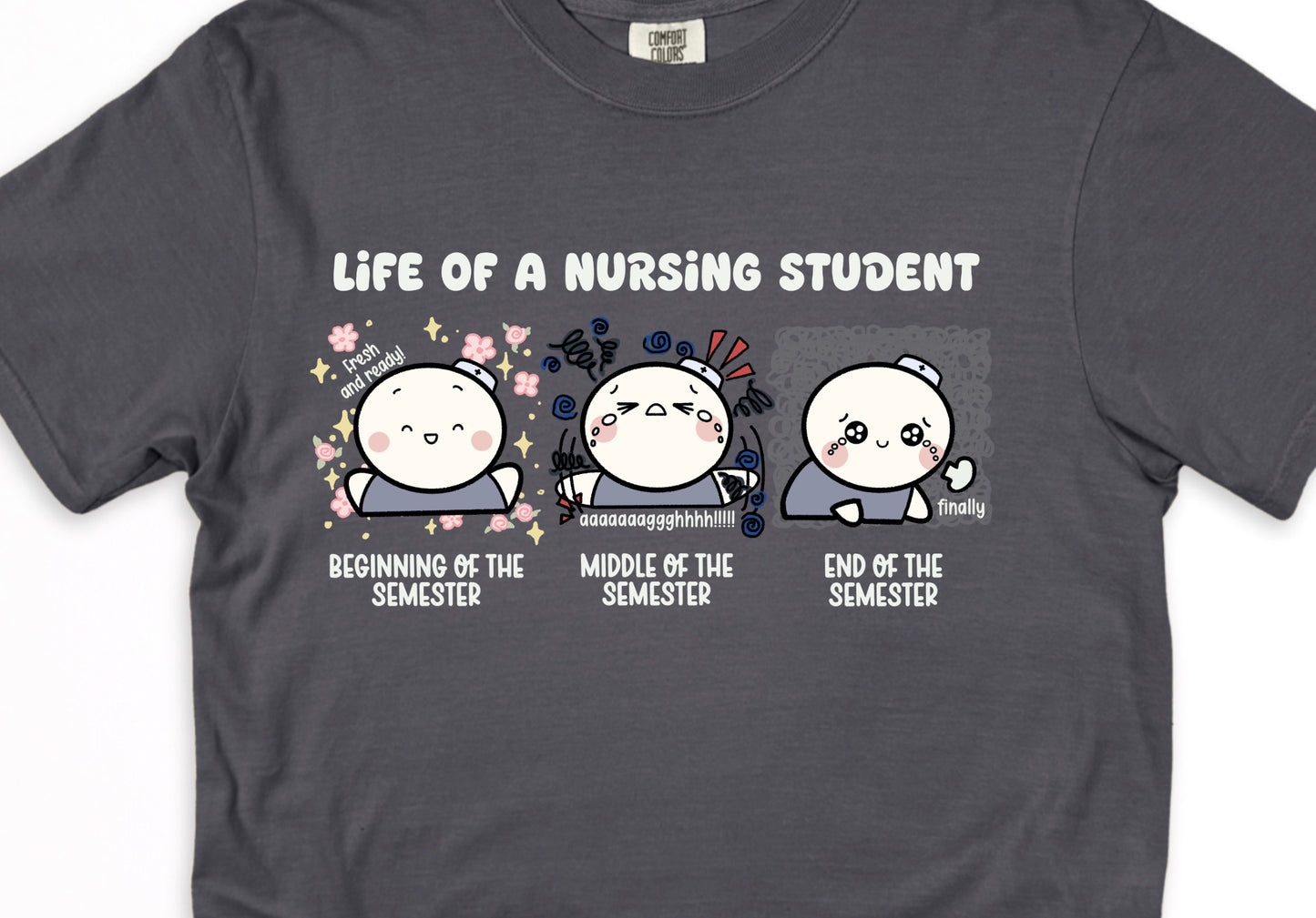 Life of a Nursing Student - Cute, Funny Doodle Nurse Shirt - Nursing Student Life Tee - Crew Neck Short Sleeve Shirt