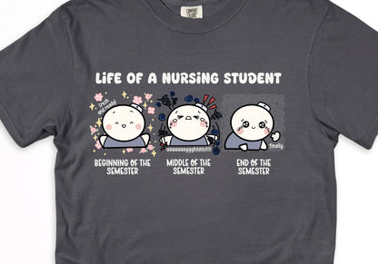 Life of a Nursing Student - Cute, Funny Doodle Nurse Shirt - Nursing Student Life Tee - Crew Neck Short Sleeve Shirt