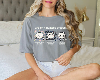 Life of a Nursing Student - Cute, Funny Doodle Nurse Shirt - Nursing Student Life Tee - Crew Neck Short Sleeve Shirt
