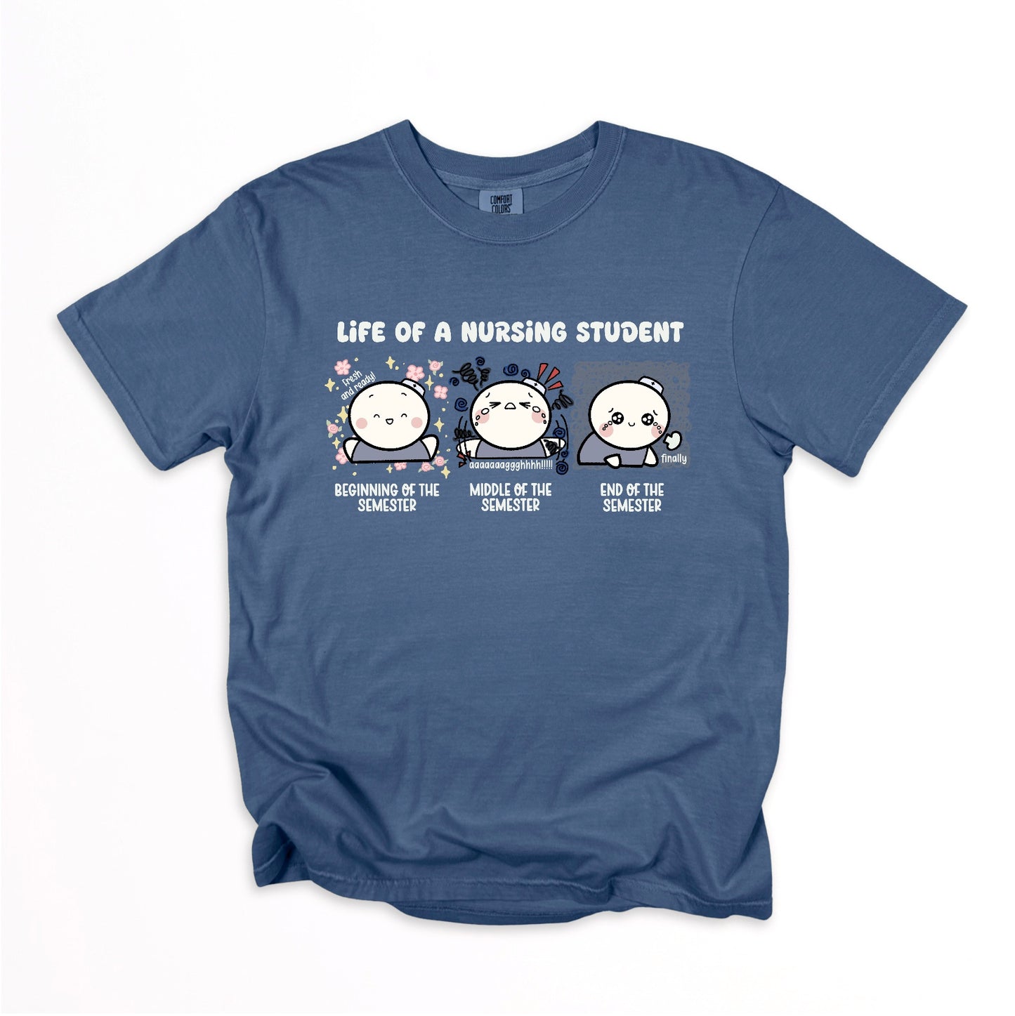 Life of a Nursing Student - Cute, Funny Doodle Nurse Shirt - Nursing Student Life Tee - Crew Neck Short Sleeve Shirt