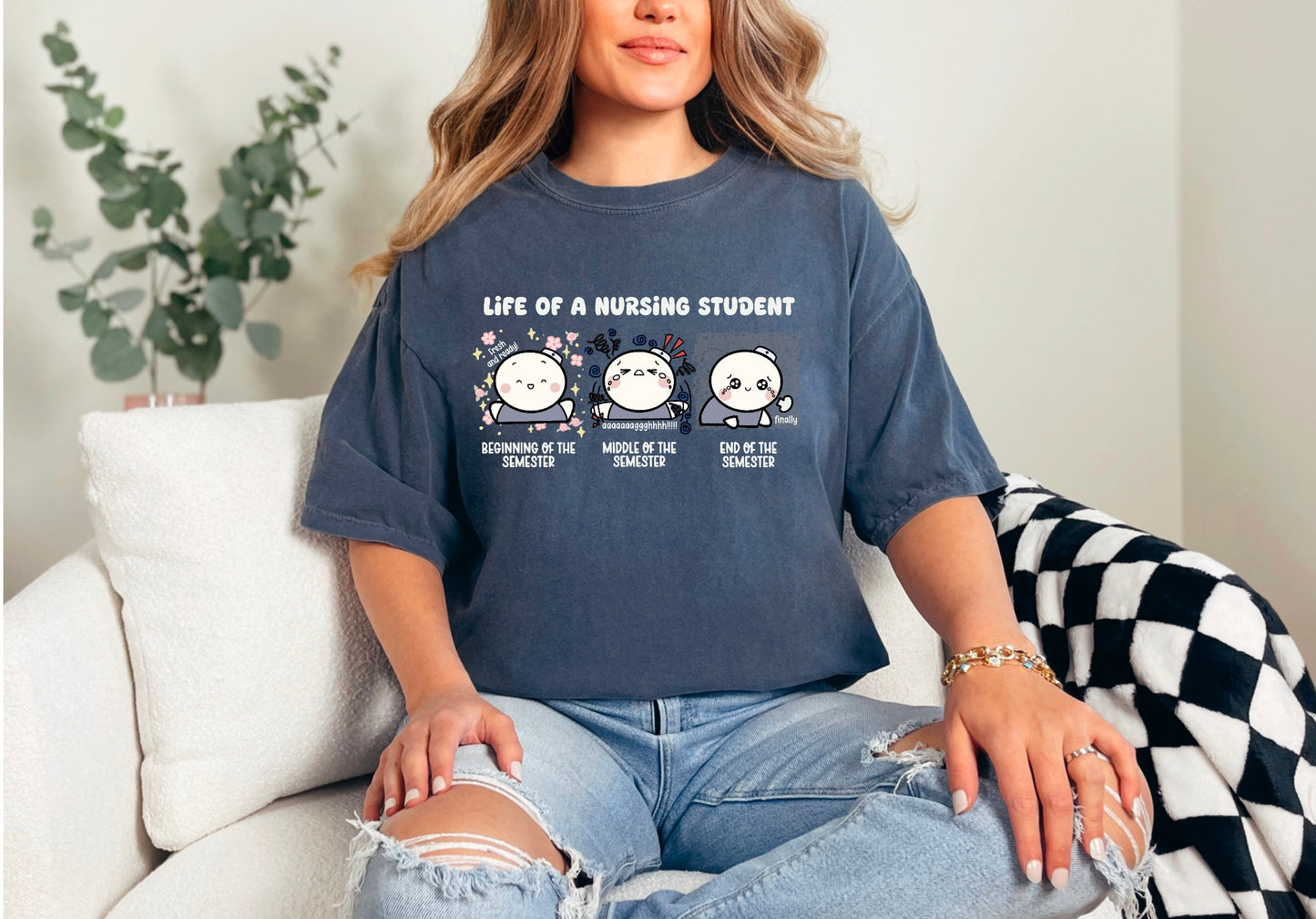 Life of a Nursing Student - Cute, Funny Doodle Nurse Shirt - Nursing Student Life Tee - Crew Neck Short Sleeve Shirt