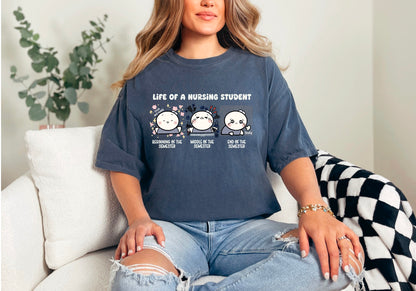 Life of a Nursing Student - Cute, Funny Doodle Nurse Shirt - Nursing Student Life Tee - Crew Neck Short Sleeve Shirt