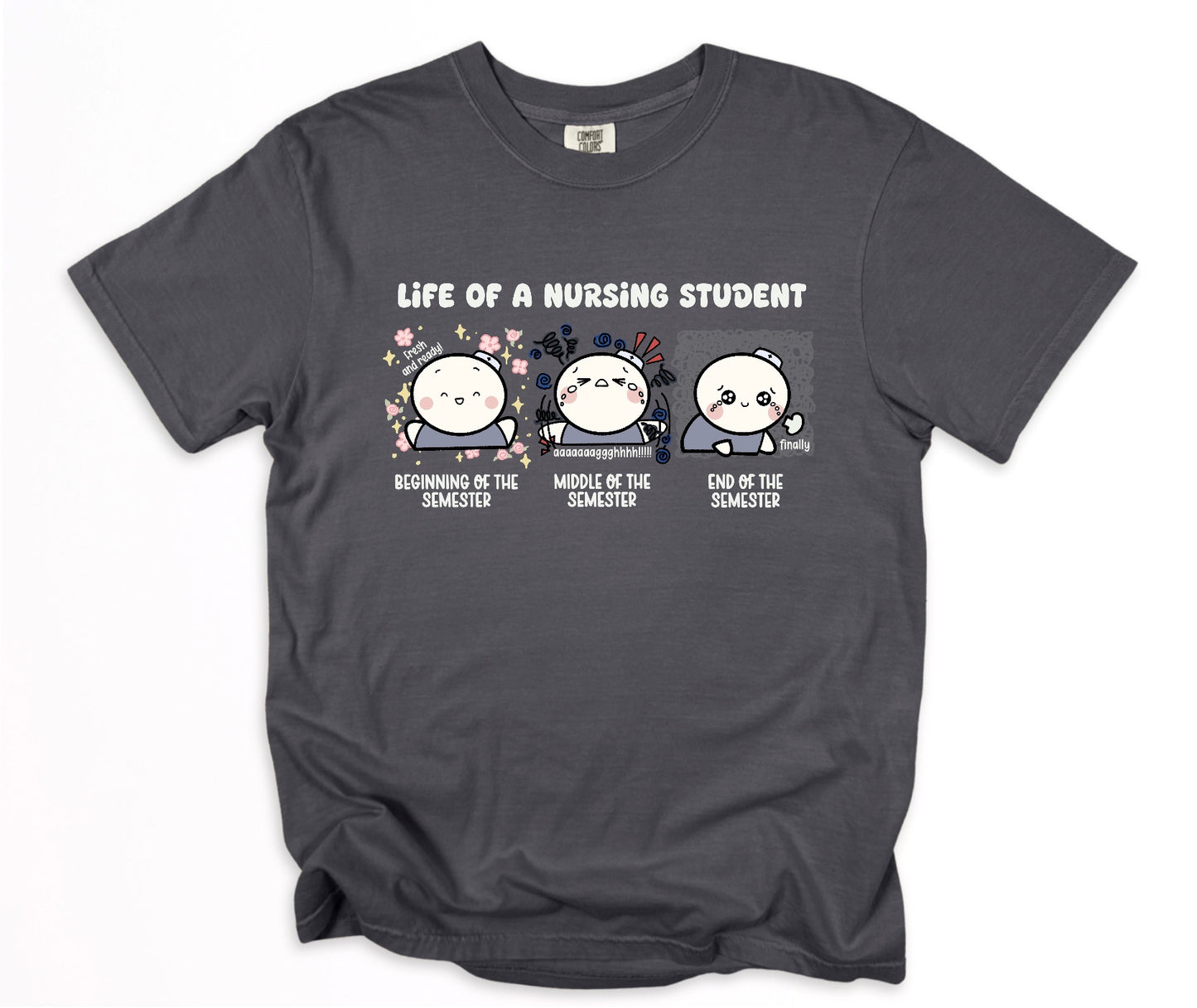 Life of a Nursing Student - Cute, Funny Doodle Nurse Shirt - Nursing Student Life Tee - Crew Neck Short Sleeve Shirt