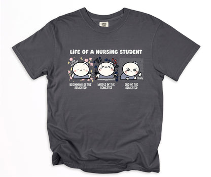 Life of a Nursing Student - Cute, Funny Doodle Nurse Shirt - Nursing Student Life Tee - Crew Neck Short Sleeve Shirt