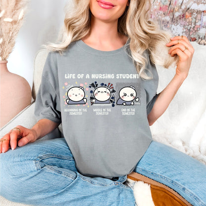 Life of a Nursing Student - Cute, Funny Doodle Nurse Shirt - Nursing Student Life Tee - Crew Neck Short Sleeve Shirt
