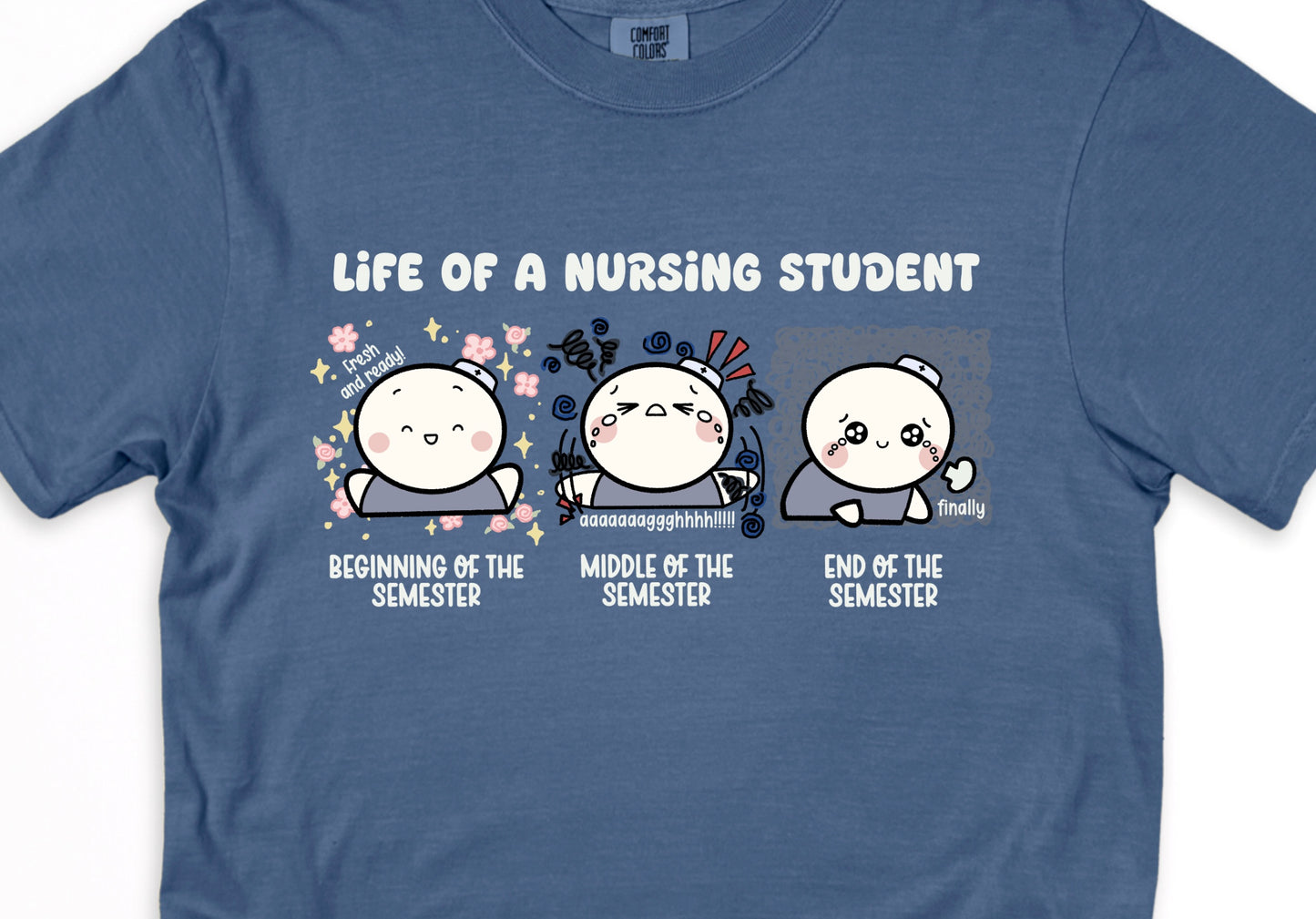 Life of a Nursing Student - Cute, Funny Doodle Nurse Shirt - Nursing Student Life Tee - Crew Neck Short Sleeve Shirt