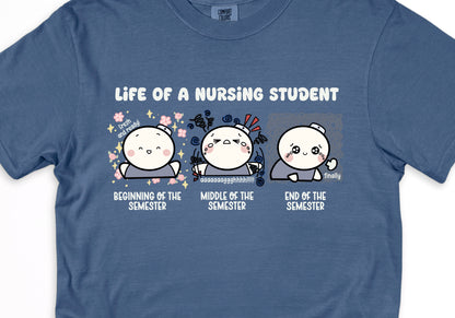 Life of a Nursing Student - Cute, Funny Doodle Nurse Shirt - Nursing Student Life Tee - Crew Neck Short Sleeve Shirt