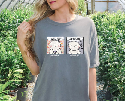 Clocking In and Clocking Out - Cute, Funny Doodle Nurse Shirt - Crew Neck Short Sleeve Shirt