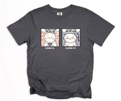 Clocking In and Clocking Out - Cute, Funny Doodle Nurse Shirt - Crew Neck Short Sleeve Shirt