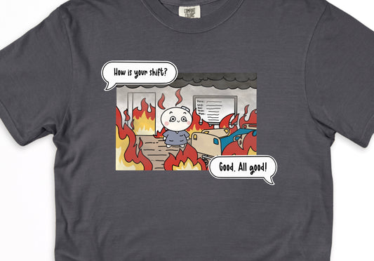 How is your shift? - Cute, Funny Doodle Nurse Shirt - Crew Neck Short Sleeve Shirt