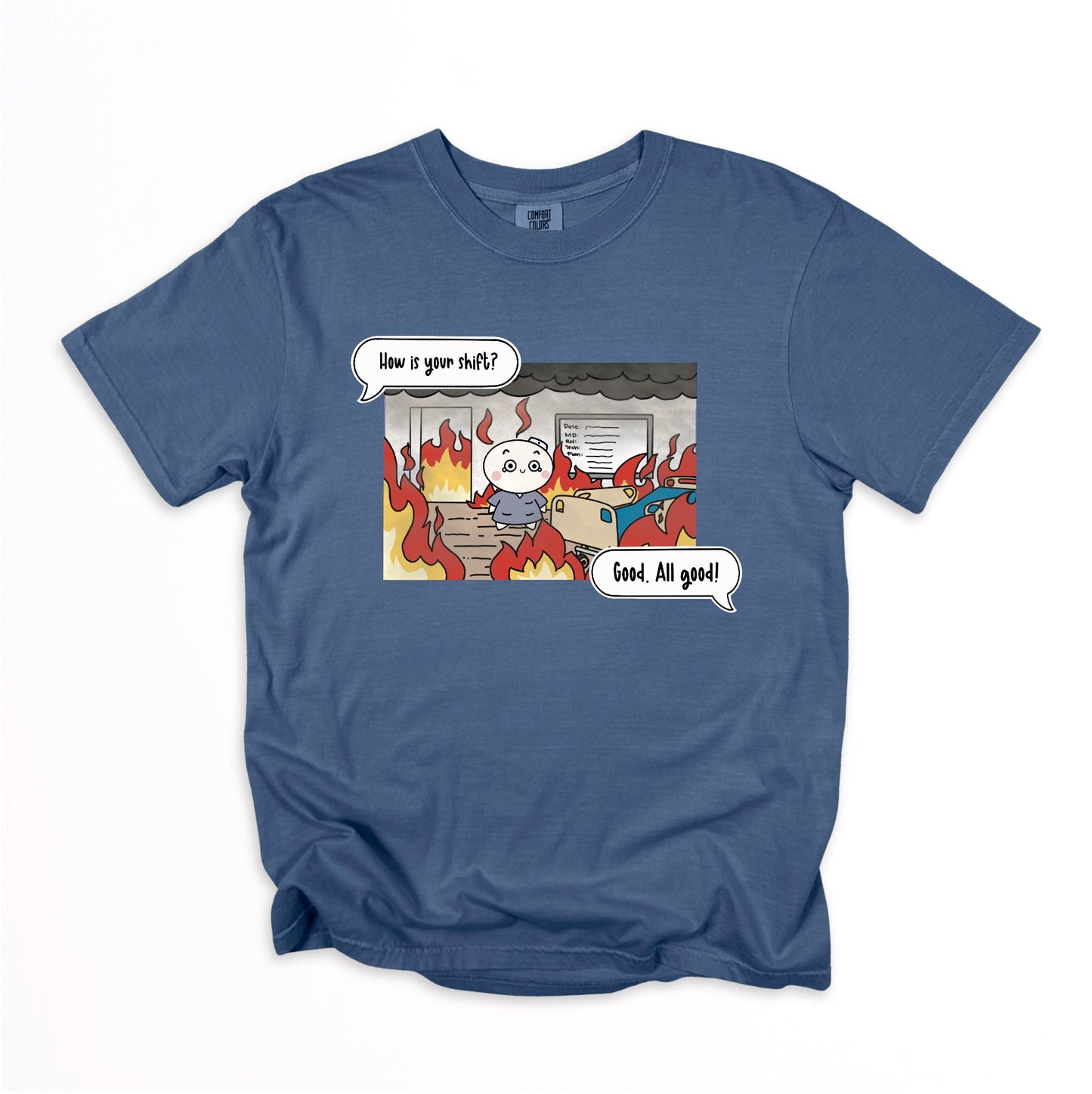 How is your shift? - Cute, Funny Doodle Nurse Shirt - Crew Neck Short Sleeve Shirt