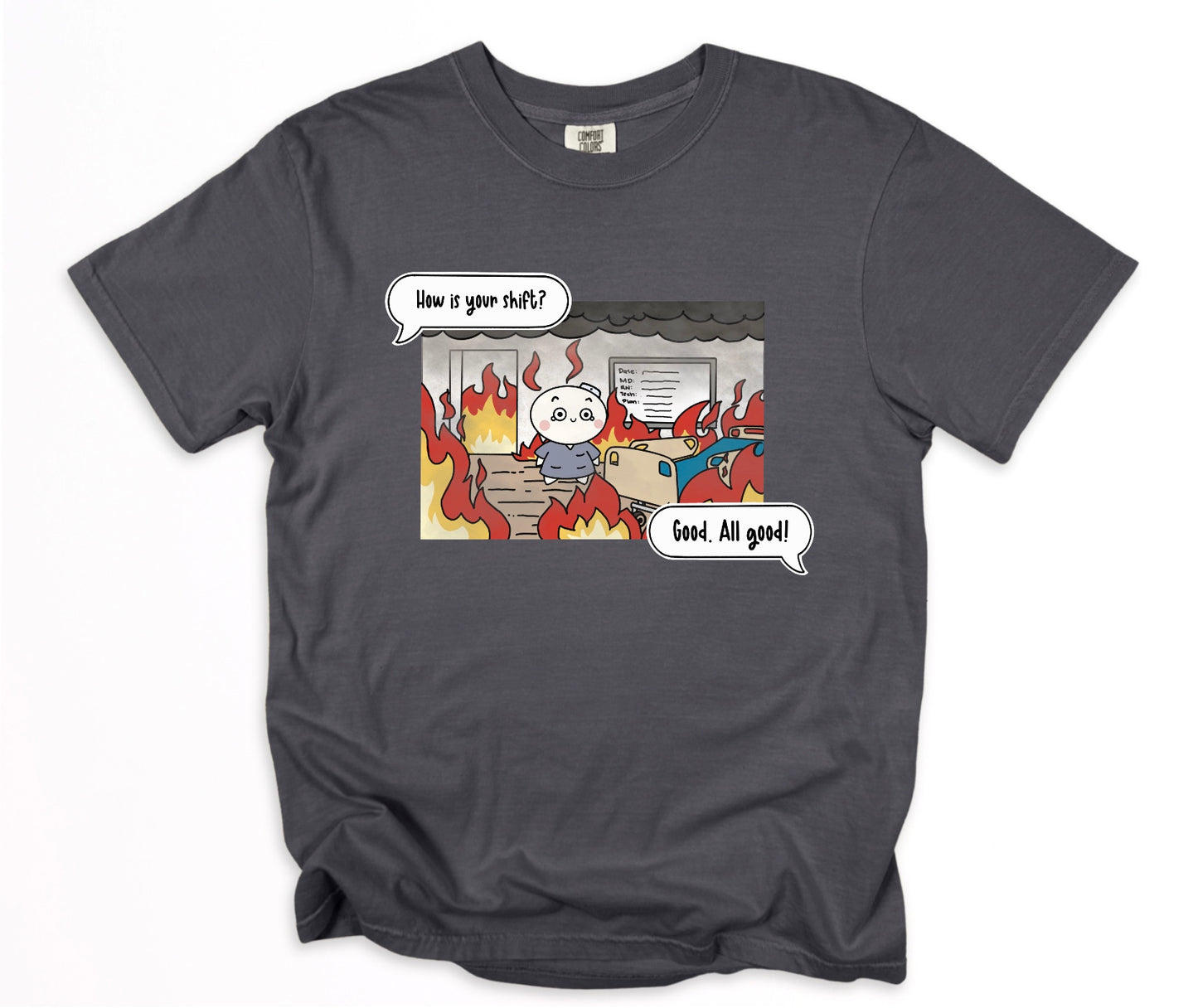 How is your shift? - Cute, Funny Doodle Nurse Shirt - Crew Neck Short Sleeve Shirt