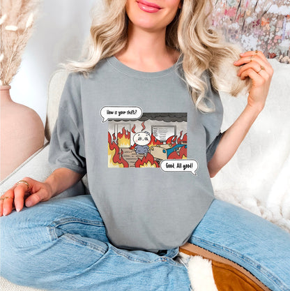 How is your shift? - Cute, Funny Doodle Nurse Shirt - Crew Neck Short Sleeve Shirt