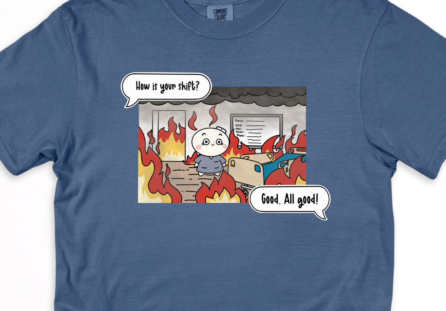How is your shift? - Cute, Funny Doodle Nurse Shirt - Crew Neck Short Sleeve Shirt