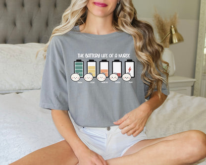 The Battery Life of a Nurse - Cute, Funny Doodle Nurse Shirt - Crew Neck Short Sleeve Shirt