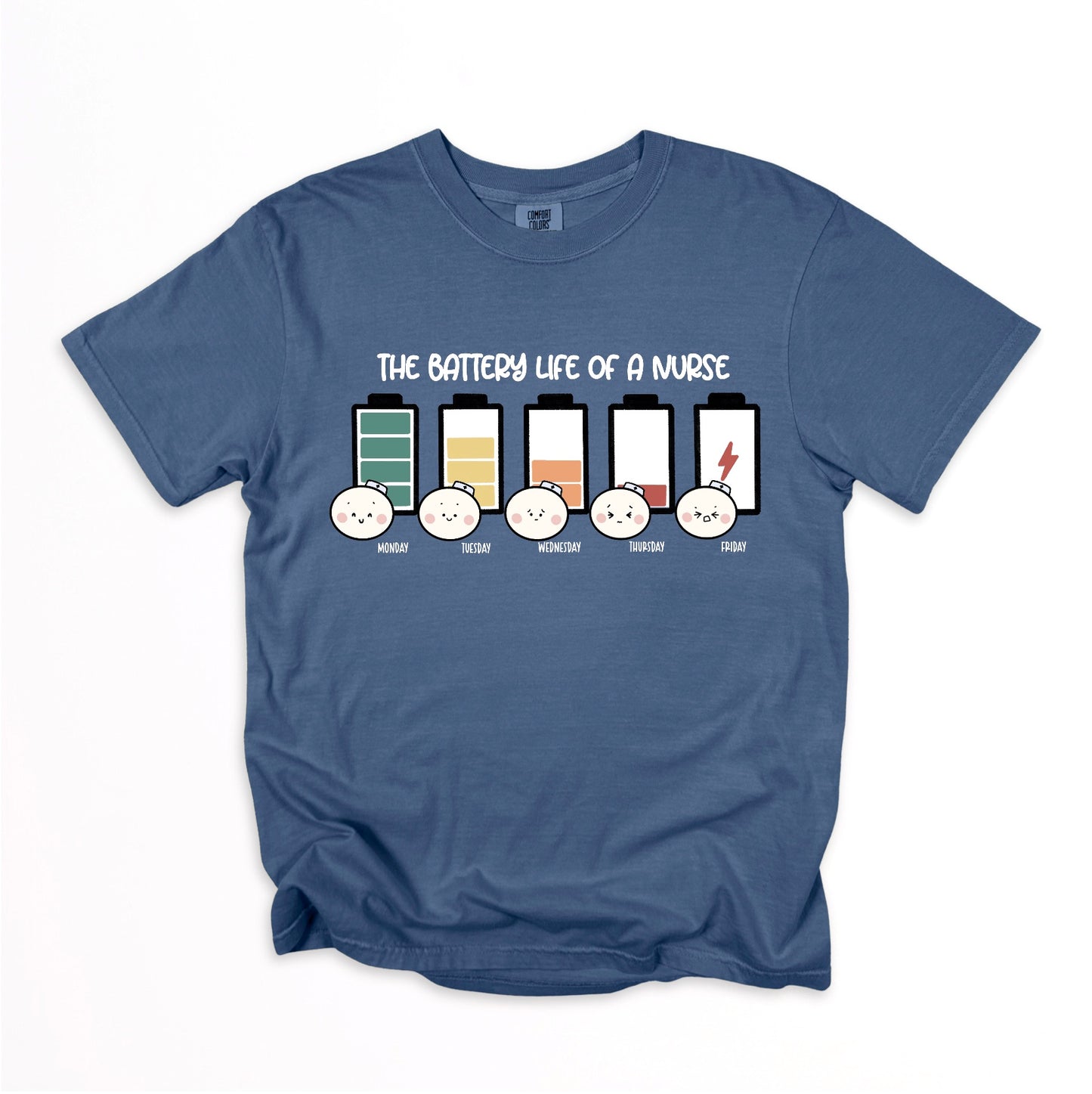 The Battery Life of a Nurse - Cute, Funny Doodle Nurse Shirt - Crew Neck Short Sleeve Shirt